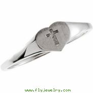 14kt White RING Polished YOUTH HEART W/CROSS RING
