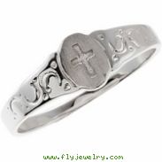 14kt White RING Polished YOUTH SIGNET W/CROSS RING