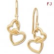 14kt Yellow 16.50X9.50 MM PAIR Polished METAL HOOK HEART EARRING