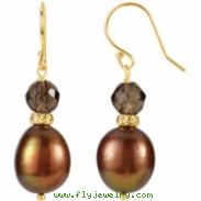 14kt Yellow EARRINGS Complete with Stone VARIOUS VARIOUS SMOKY QUARTZ AND CHOC PEARL Polished EARRIN