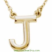 14kt Yellow J 16" Polished BLOCK INITIAL NECKLACE