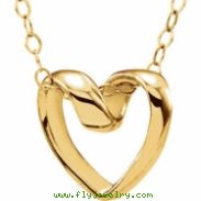 14kt Yellow NECKLACE Complete No Setting 15.00 INCH Polished YOUTH RIBBON HRT PEND W/CHAIN