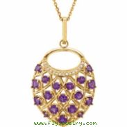 14kt Yellow NECKLACE Complete with Stone ROUND VARIOUS AMETHYST Polished 18" AMETHYST NECKLACE