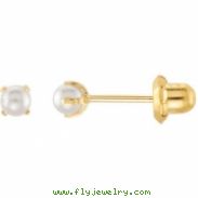 14kt Yellow PAIR 03.00 MM Polished SIM CREAM PEARL EARRING