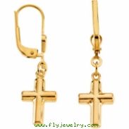 14kt Yellow PAIR 12.00X09.00 MM Polished LEVER BACK CROSS EARRING