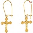 14kt Yellow PAIR 13.00X09.00 MM Polished EARWIRE W/CRUCIFIX