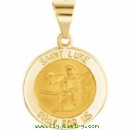 14kt Yellow Pendant Complete No Setting 14.75 MM Polished ROUND HOLLOW ST. LUKE MEDAL