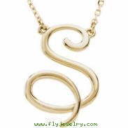 14kt Yellow S 16" Polished SCRIPT INITIAL NECKLACE