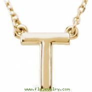 14kt Yellow T 16" Polished BLOCK INITIAL NECKLACE