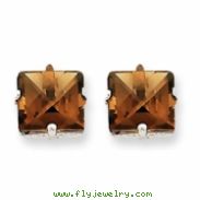 14kw Princess 4-Prong 8.0mm Smokey Quartz Earring