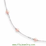 16in Rhodium-plated Small Pink Glass Pearl Necklace chain