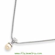 18in Rhodium-plated White Glass Pearl CZ Necklace chain