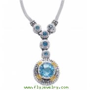 Alesandro Menegati 14K Accented Sterling Silver Necklace with Blue Topaz and Diamonds 