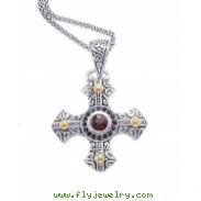 Alesandro Menegati 18K Accented Sterling Cross Necklace with Smoky Quartz