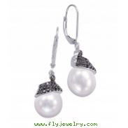 Alesandro Menegati Sterling Silver Black Diamonds and Pearl Earrings