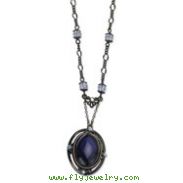 Black-plated Light & Dark Blue Crystal 16" With Extension Necklace