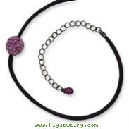 Black-plated Purple Crystal Fireball On 16" With External Satin Cord Necklace