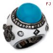 Black-plated Sterling Silver Enamel Simulated Turquoise & CZ Ring