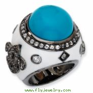 Black-plated Sterling Silver Enamel Simulated Turquoise & CZ Ring