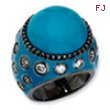 Black-plated Sterling Silver Enameled Simulated Turquoise & CZ Ring