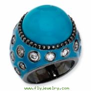 Black-plated Sterling Silver Enameled Simulated Turquoise & CZ Ring