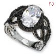Black-plated Sterling Silver Fancy Oval Black/Wht CZ Ring
