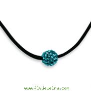 Black-plated Teal Crystal Fireball On 16" With Extension Satin Cord Necklace
