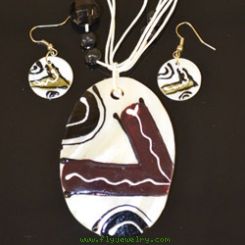 Black,Brown and White Oval Shaped Necklace and Earrings Set
