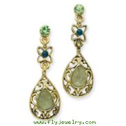 Brass-Tone Green Crystal Pear-Shape Faceted Drop Post Earrings