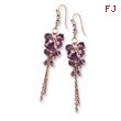 Brass-tone Purple Crystal Bead Cluster Drop Earrings