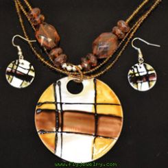 Brown and Black Necklace and Earrings Set