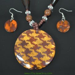 Brown Mother of Pearl Necklace and Earrings Set