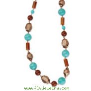 Copper-tone Aqua & Brown Beads 44" Necklace