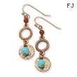 Copper-tone Aqua & Brown Beads Fancy Dangle Earrings