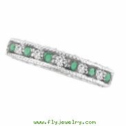 Emerald And Diamond Ring, 14K White Gold Stackable