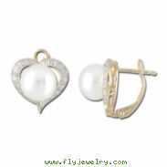 Fresh Water Pearl Diamond Heart Shape YG Earrings