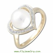 Fresh Water Pearl Diamond Heart Shape YG Ring