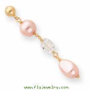Gold-plated Pink Glass Pearl and Crystal Drop Earrings