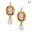 Gold-plated Sterling Silver Glass Pearl, Cameo, CZ Leverback Earrings