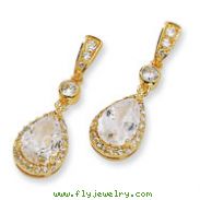 Gold-plated Sterling Silver Pear CZ Dangle Post Earrings