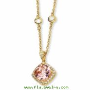 Gold-plated Sterling Silver Rose-cut Pink CZ Square 18in Necklace chain