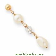 Gold-plated White Glass Pearl and Crystal Drop Earrings