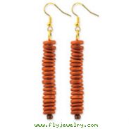 Gold-tone Orange Coconut Bead 2.75" Dangle Earrings