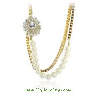 Gold-Tone Pearl And CZ Fancy Stylish Necklace