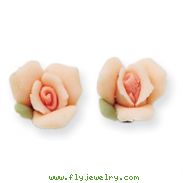 Gold-Tone Pink Porcelain Rose Post Earrings