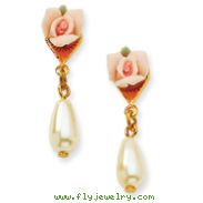 Gold-Tone Porcelain Rose Cultura Glass Pearl Teardrop Post Earrings