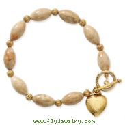 Gold-Tone Riverstone With Heart Charm 7.25" Toggle Bracelet