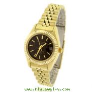 Ladies' Charles Hubert 14K Gold-Plated Classic Black Dial Watch