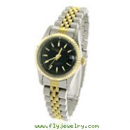 Ladies' Charles Hubert 14K Gold-Plated Two-Tone Stainless Steel Black Dial Watch