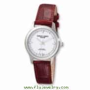 Ladies Charles Hubert Brown Leather Band White Dial Watch ring